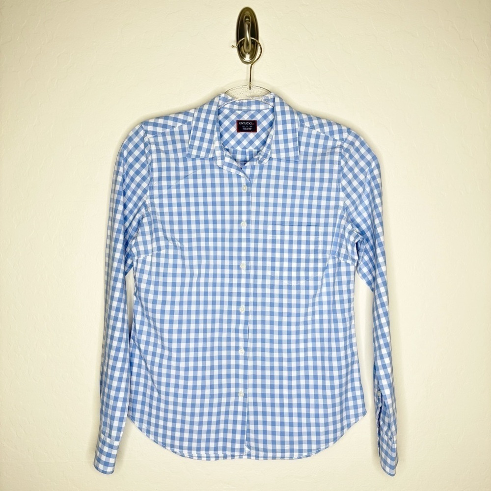 UNTUCKit Aria Light Blue & White Gingham Button-Up Women Top Career Work Size 4 - Picture 3 of 11